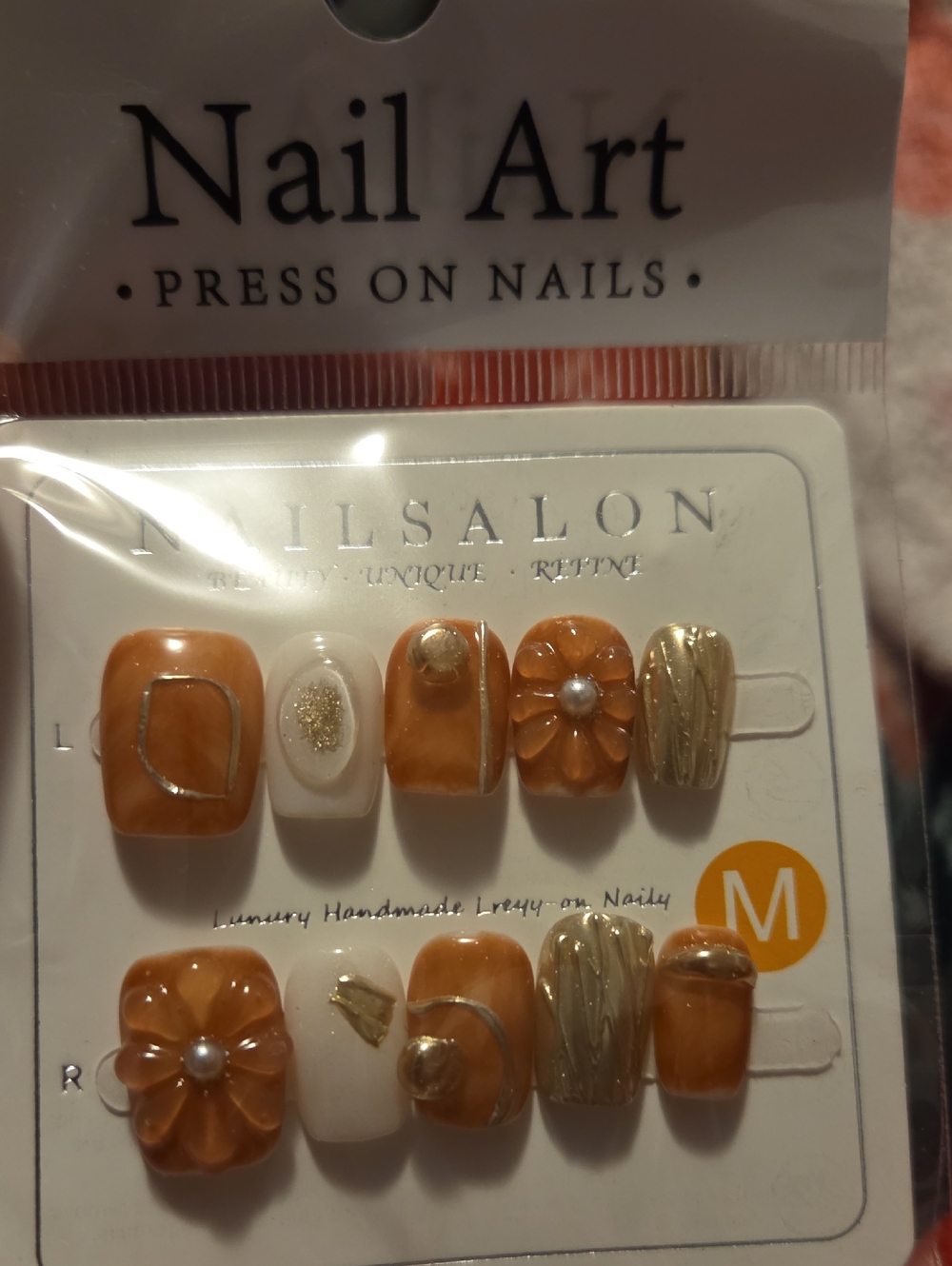 ♥️2 For $25♥️Nail Salon Press-On Nail Set - Amber Marble & Gold Accents